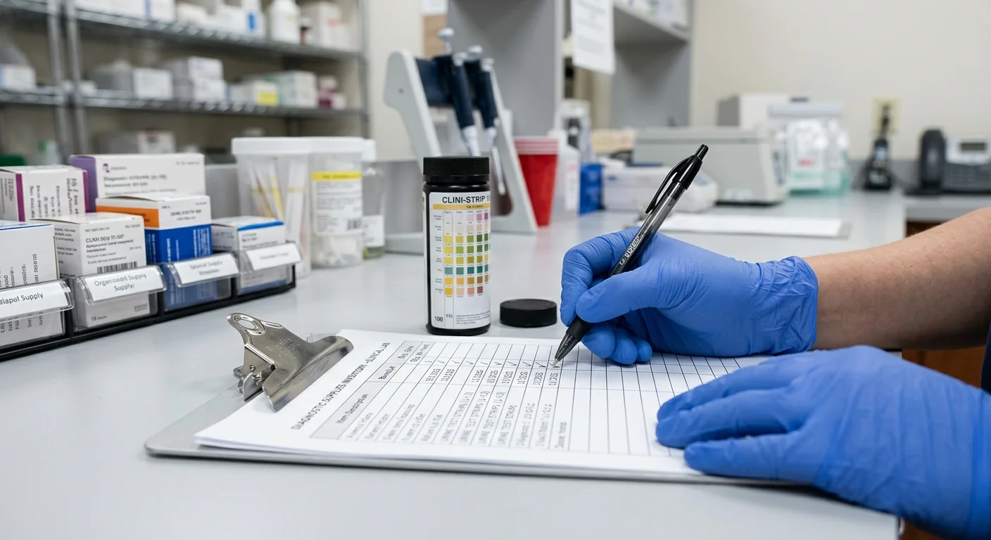 Procurement checklist for ordering Acon Mission diagnostic strips online for medical facility supply management.