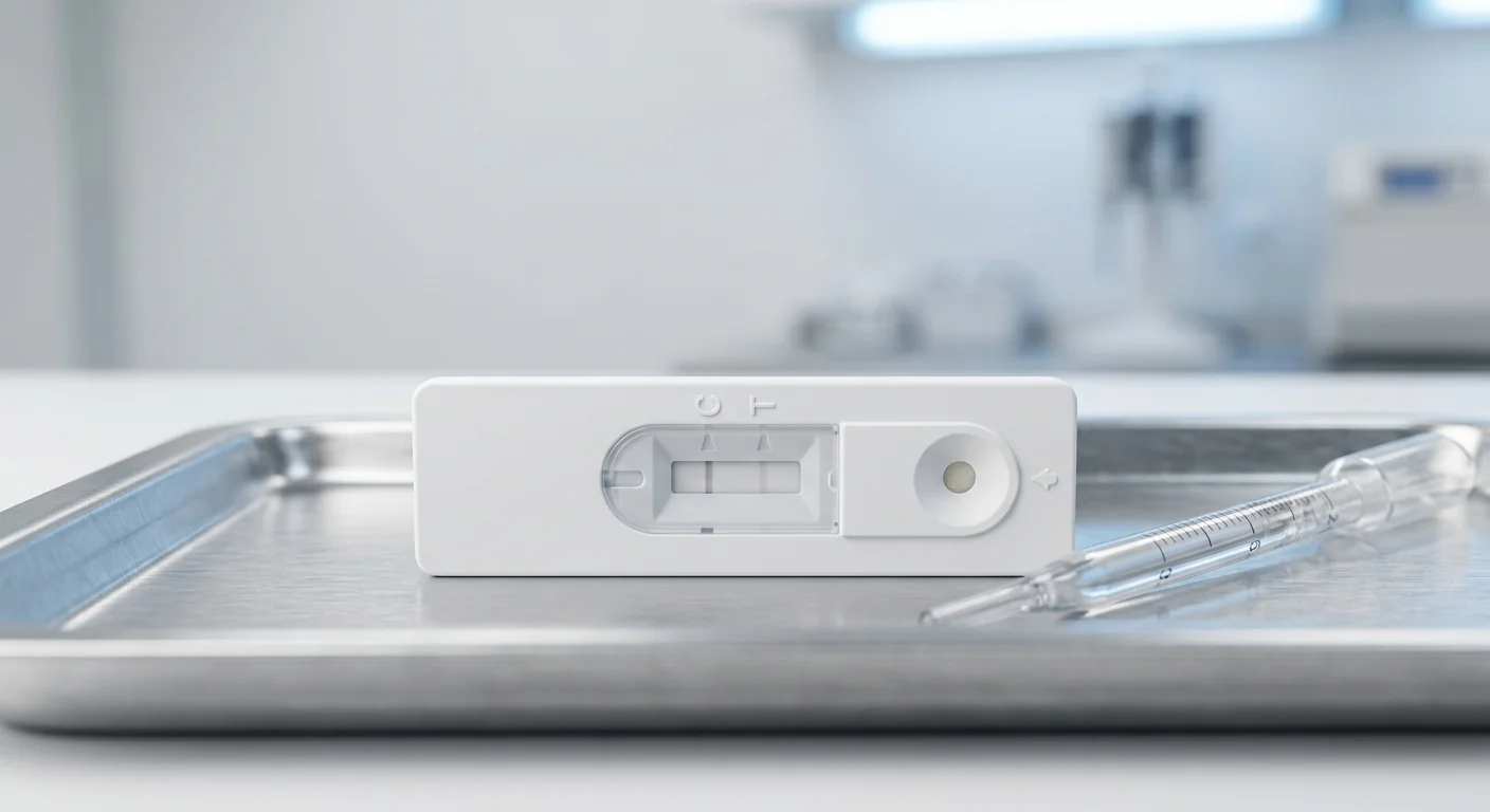 Clinical grade pregnancy test cassette emphasizing high accuracy and technical specifications for hospital use.