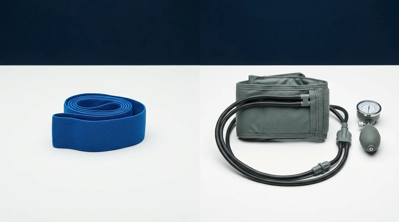 Comparison of a simple elastic phlebotomy tourniquet and a complex pneumatic cuff for surgery.