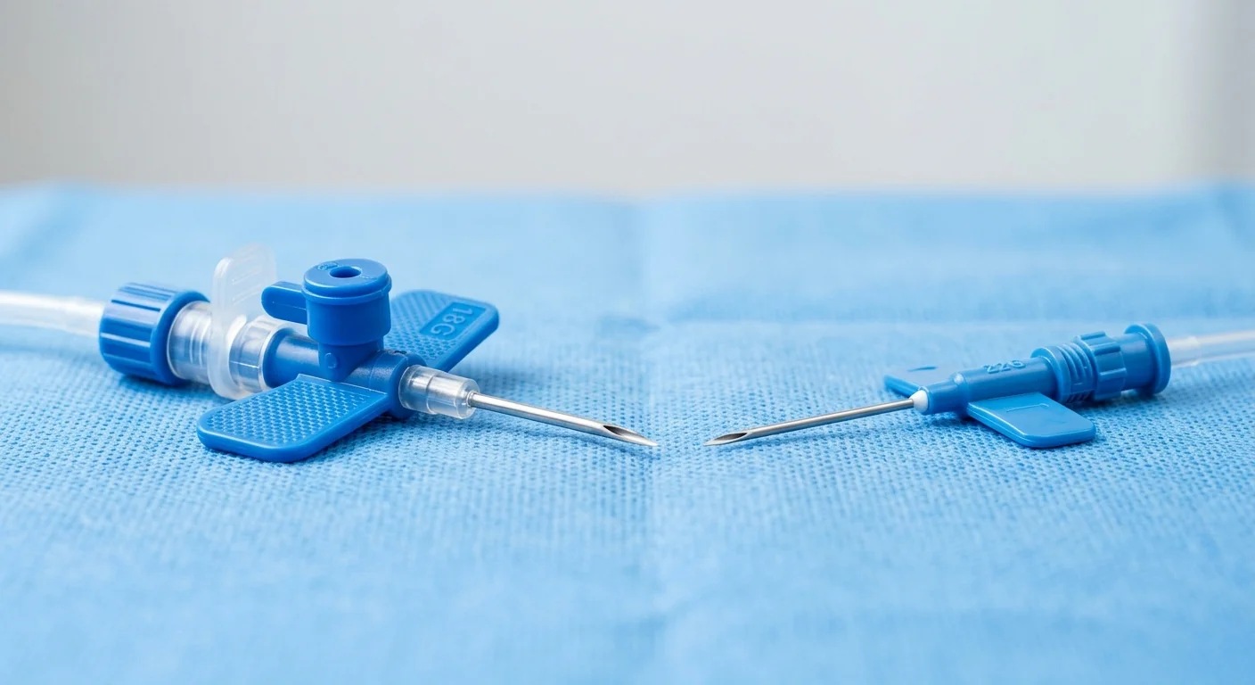 Side-by-side comparison of different I.V. cannula wing sizes and injection port configurations.