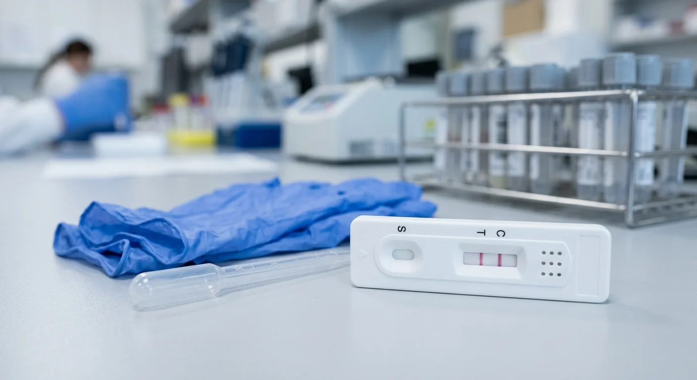 Close-up of a rapid test card in a clinical laboratory setting for routine HBsAG screening efficiency.