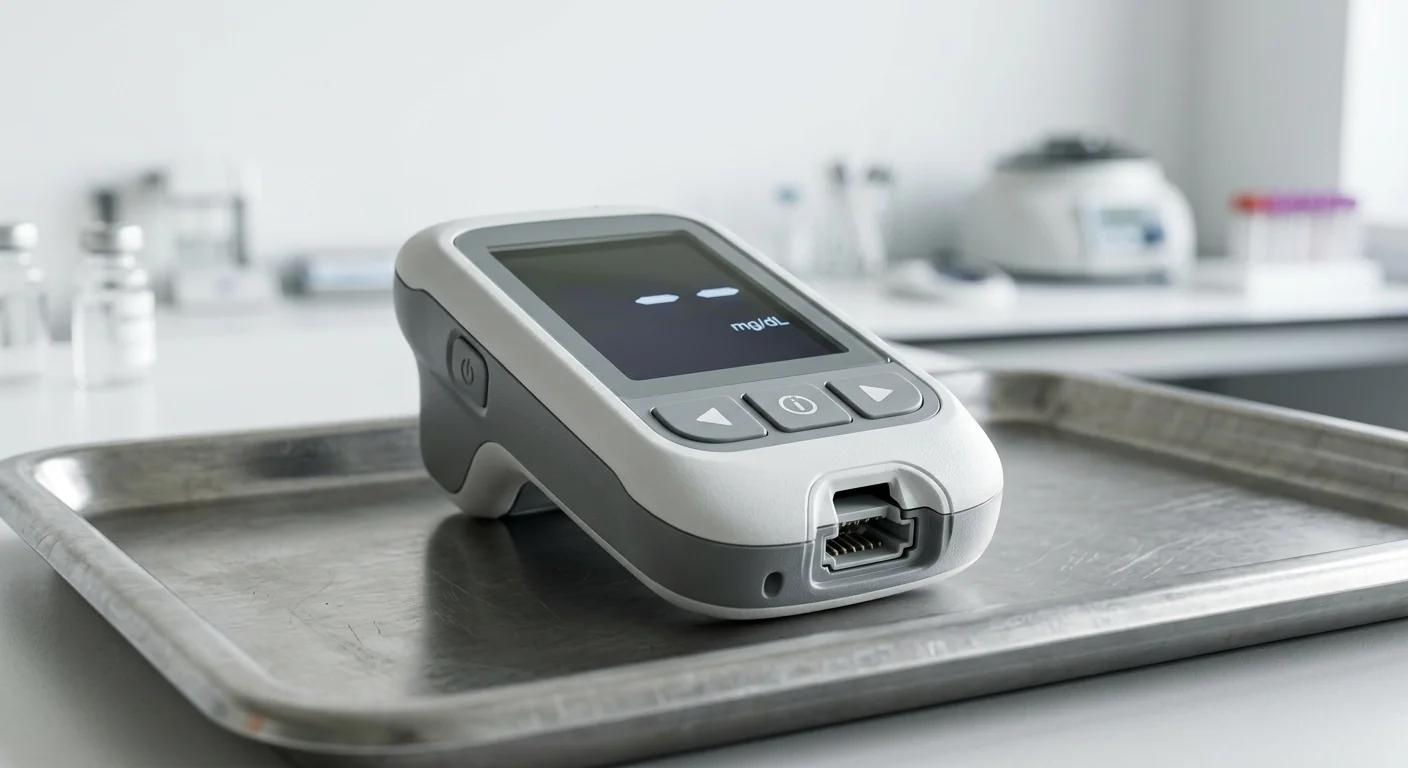 Standalone dr morepen glucometer BG 03 unit displayed on a sterile tray for medical procurement.