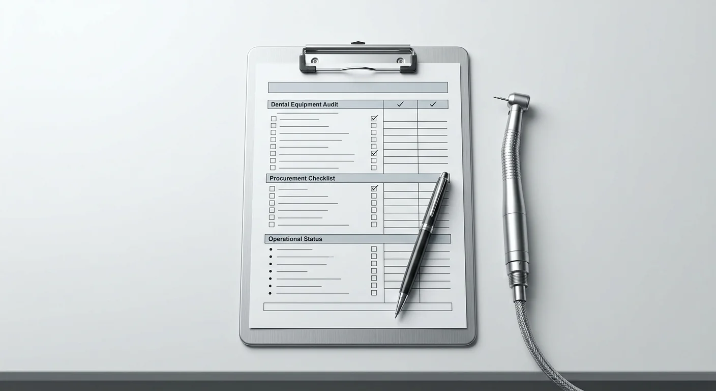 Internal checklist for dental handpiece procurement and equipment needs assessment for clinic managers.