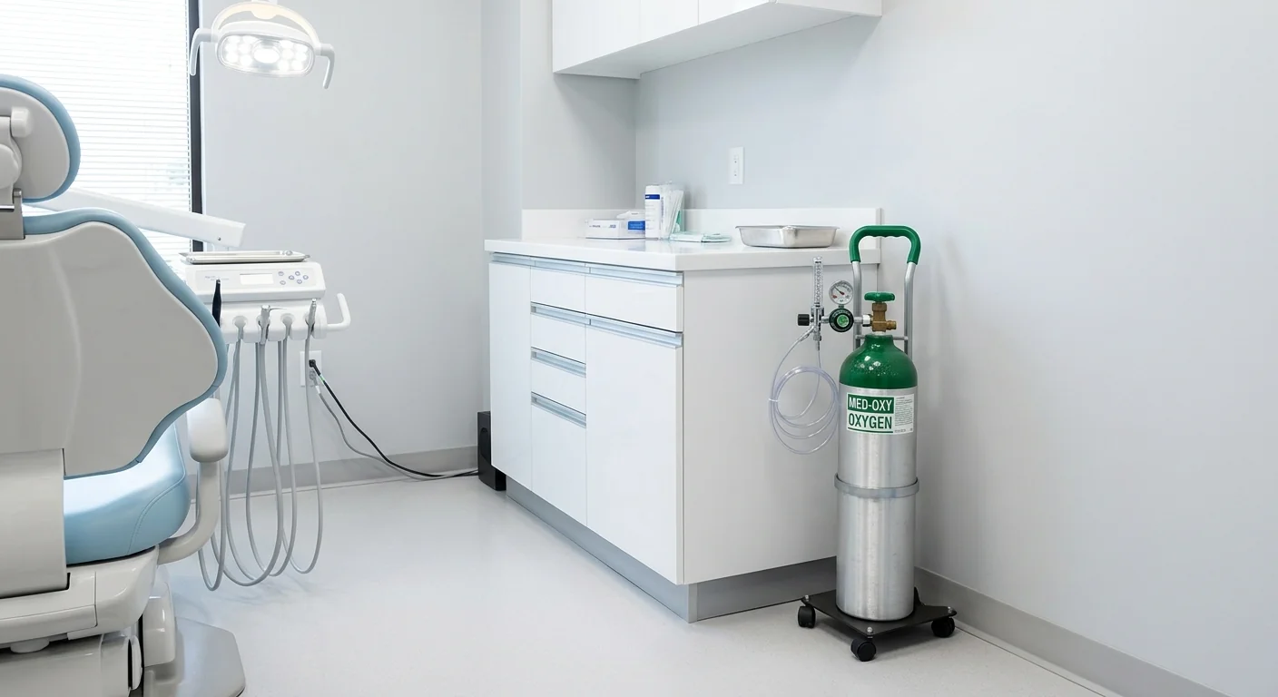 Compact medical oxygen cylinder for sale positioned within a clinical setting for efficient healthcare workflow.