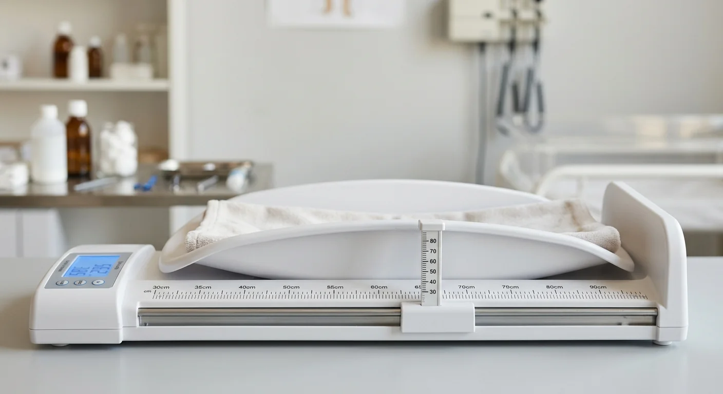 Integrated 2-in-1 digital baby weight scale and height meter infantometer for efficient neonatal measurements.
