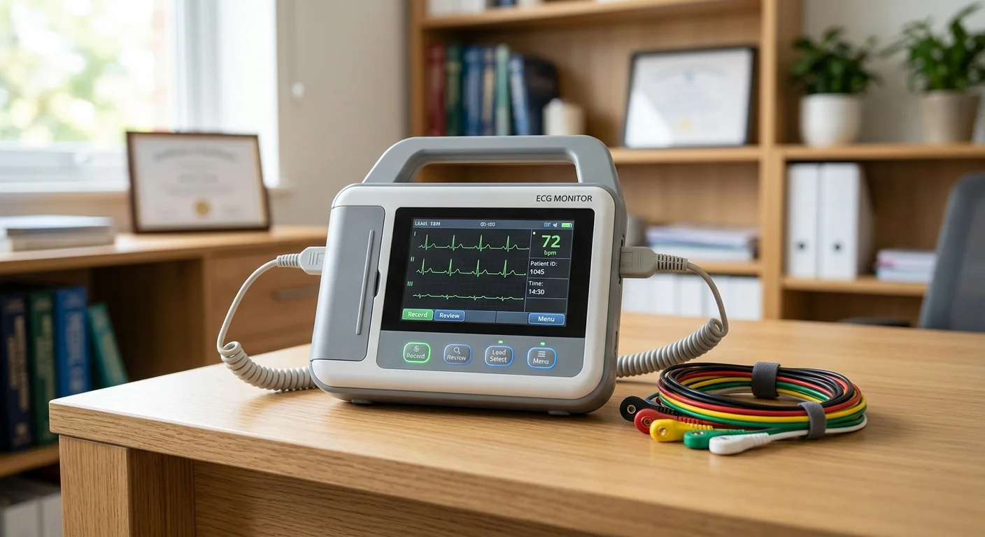 Portable ECG machine on a desk for a clinical needs-assessment from a medical ecg machine supplier.