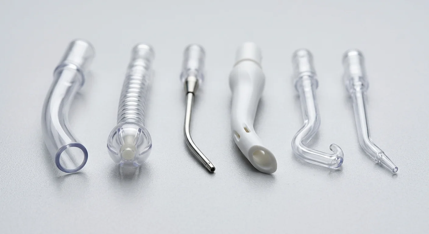 Comparative close-up of various dental suction tip specifications for procurement needs assessment and quality checks.