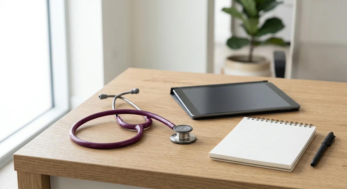A plum stethoscope next to planning tools for institutional needs assessment from a littmann stethoscope supplier.