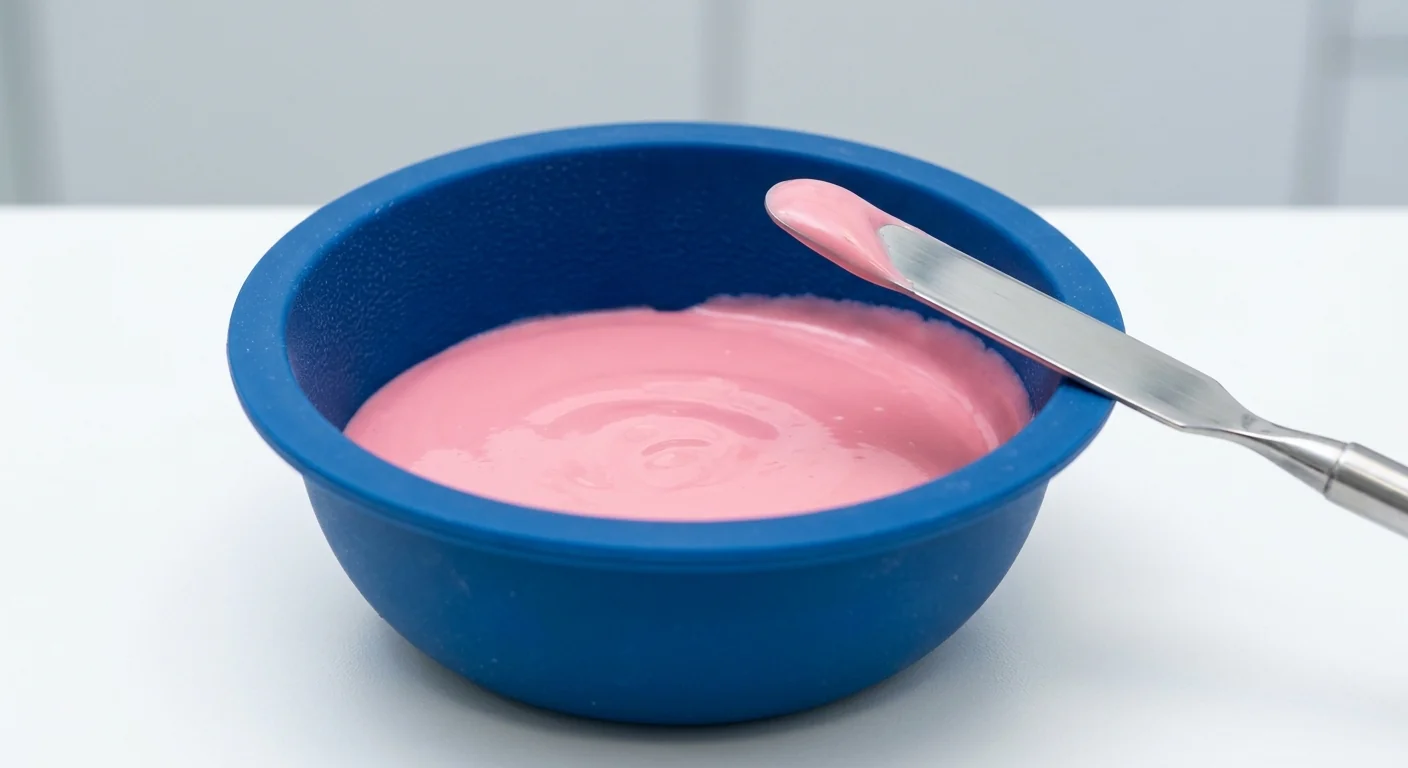 Close-up of smooth mixed dental alginate material highlighting consistent texture and professional specifications.