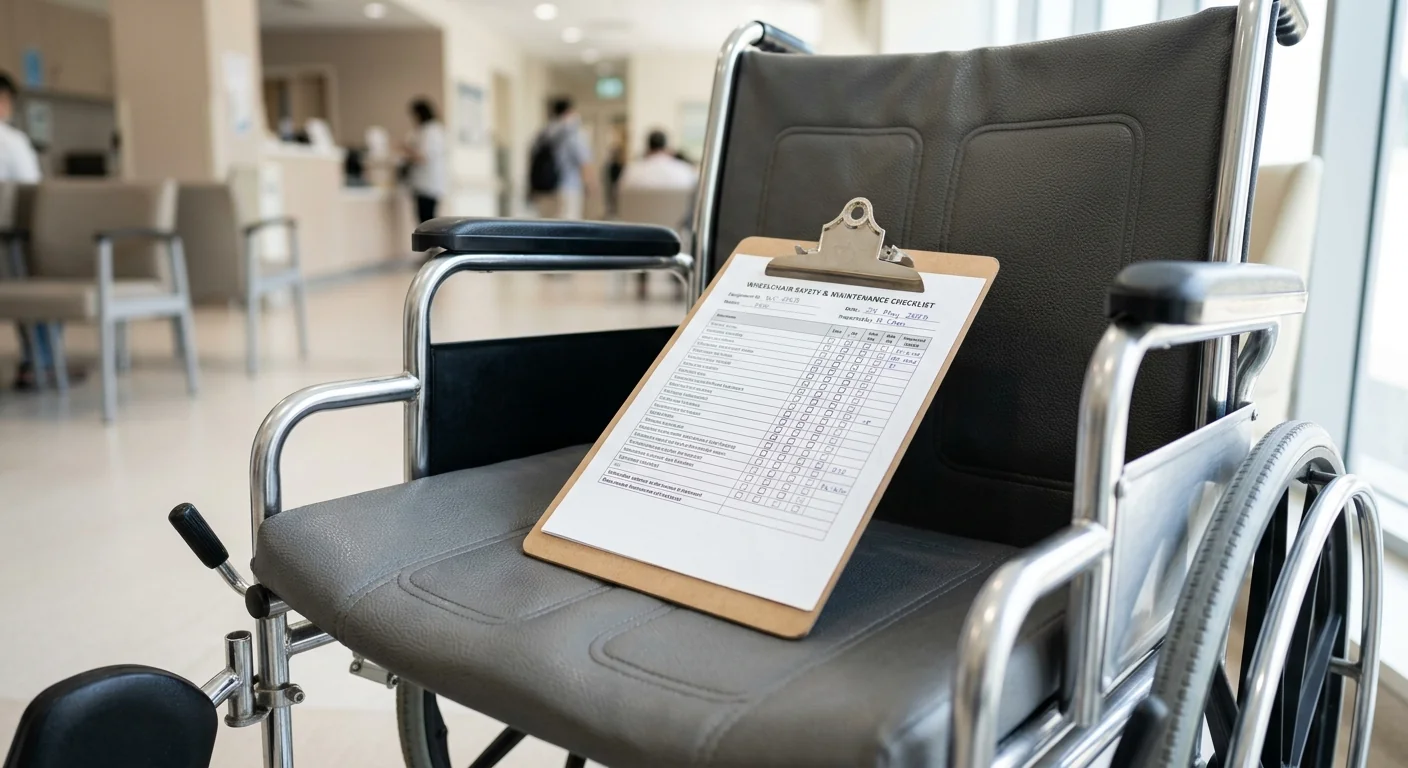 A procurement checklist on a medical wheelchair for clinic needs assessment and evaluation.