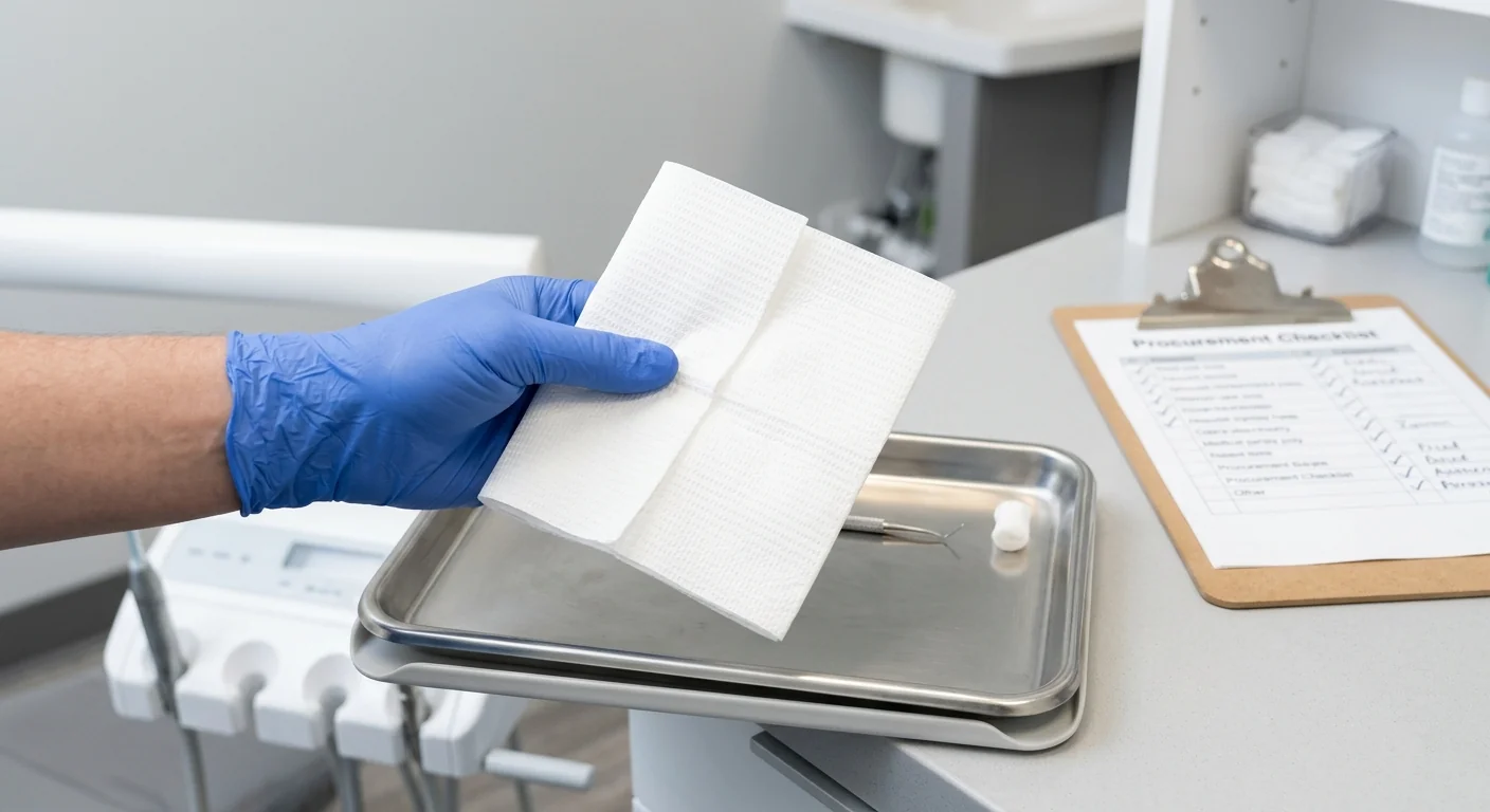 Assessing material quality to buy patient bibs for dental clinic operations and procurement.