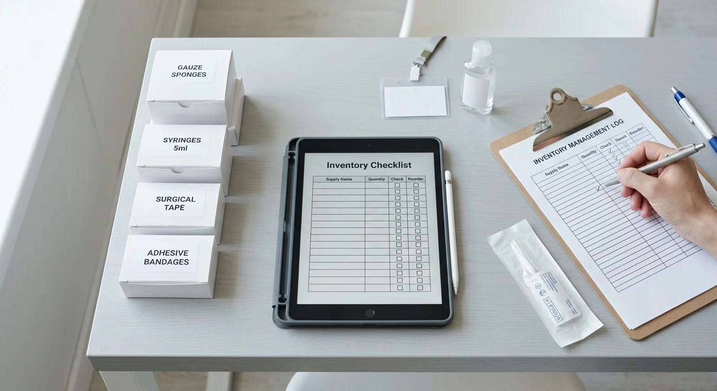 A procurement manager conducting an internal needs assessment checklist for ordering hypodermic needles.