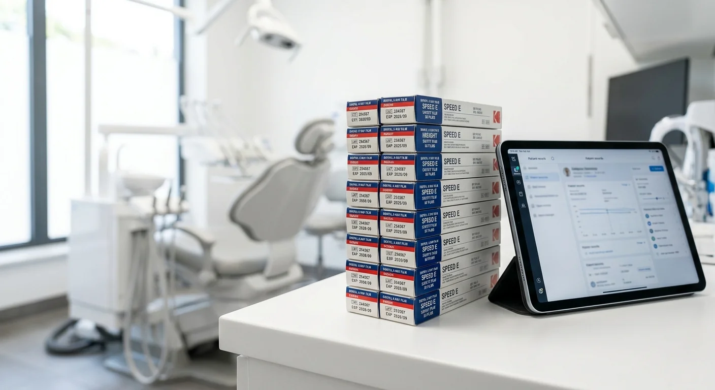 Inventory assessment of dental supplies and eco-30 iopa films for sale in a dental clinic.
