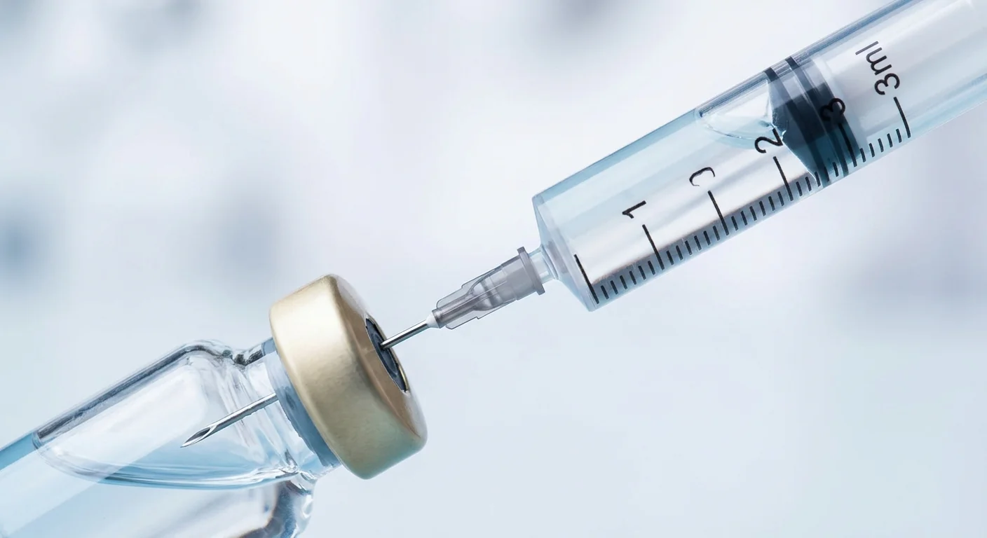 Close-up of a 3ml syringe and vial used for medication reconstitution and clinical injections.