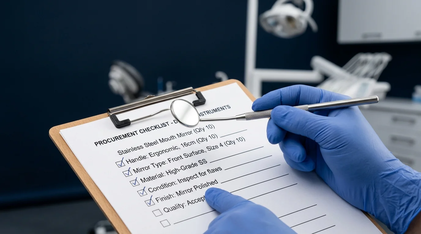 Professional inventory audit for ordering a stainless steel dental mouth mirror online for clinics.