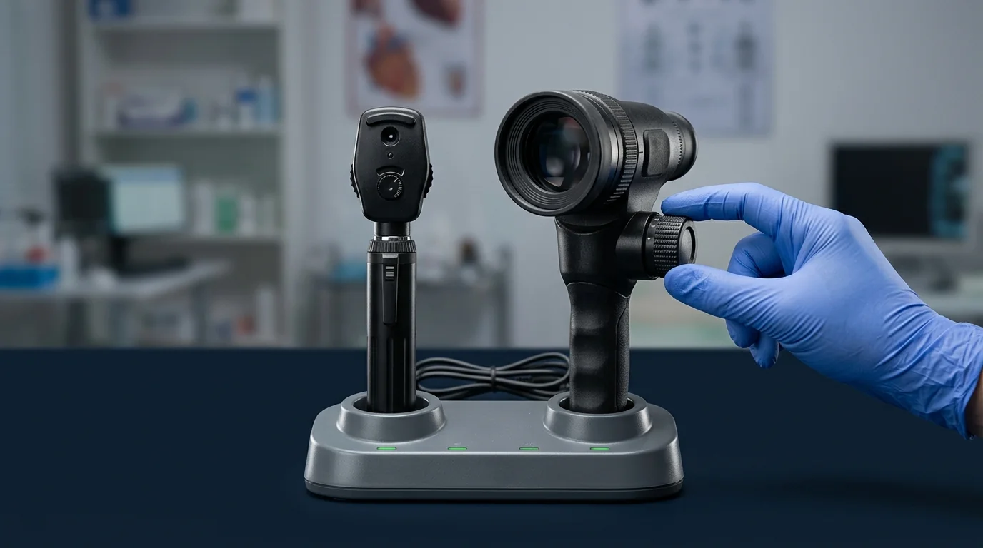 Comparison of direct and PanOptic ophthalmoscope technology for varying fields of view in retinal examinations.
